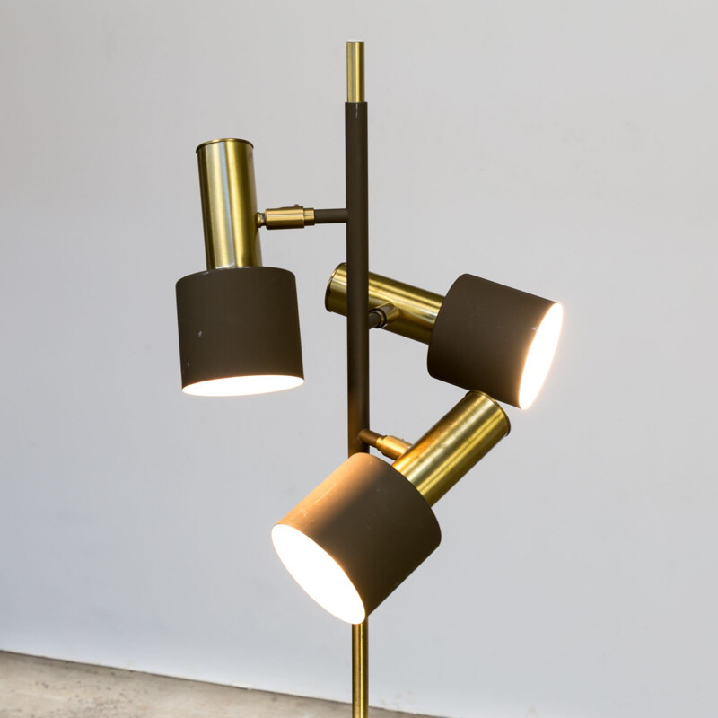 Vintage metal and brass floor lamp with three spots for Koch & Lowy,1960