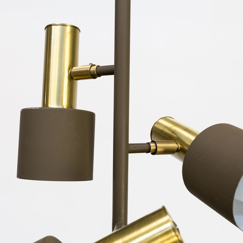 Vintage metal and brass floor lamp with three spots for Koch & Lowy,1960
