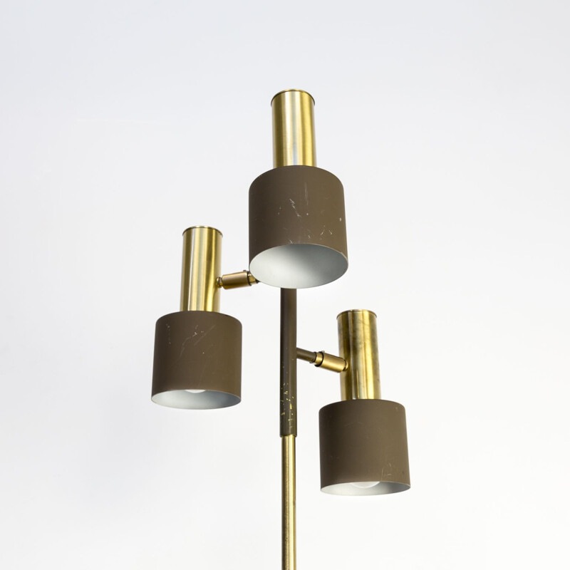 Vintage metal and brass floor lamp with three spots for Koch & Lowy,1960