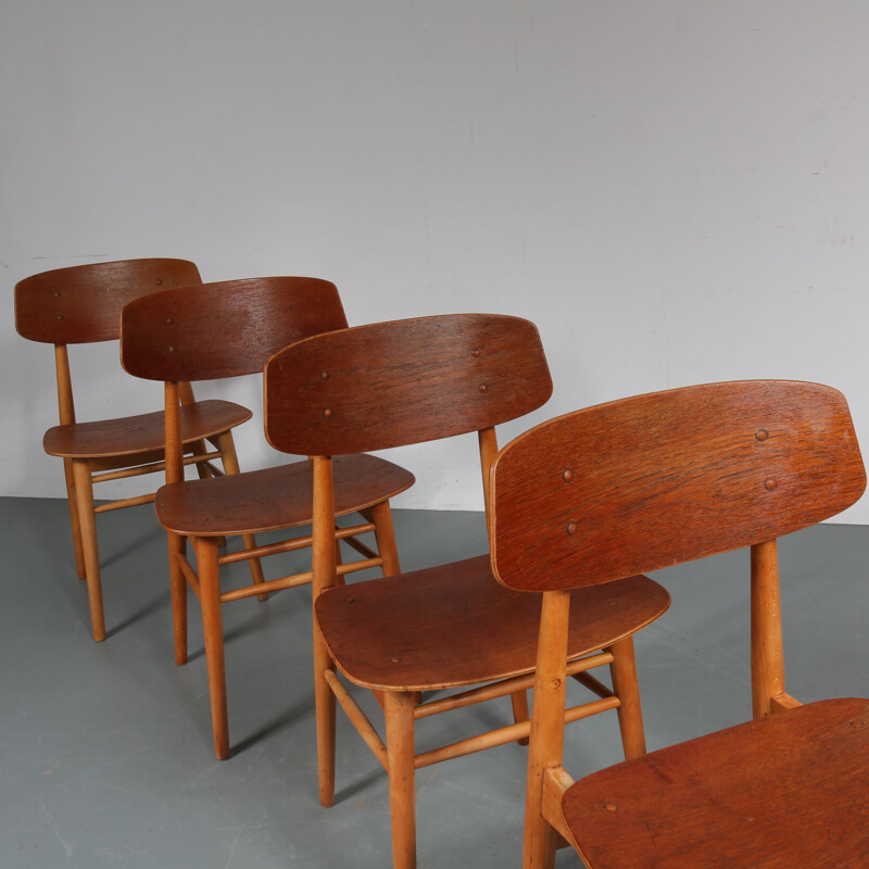 4 vintage dutch dining chairs by Børge Mogensen for Søborg Møbelfabrik,1950 