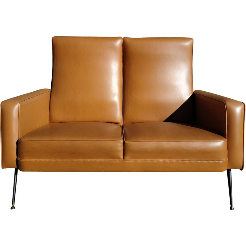 Vintage 2-seater sofa in faux leather from the 60s 