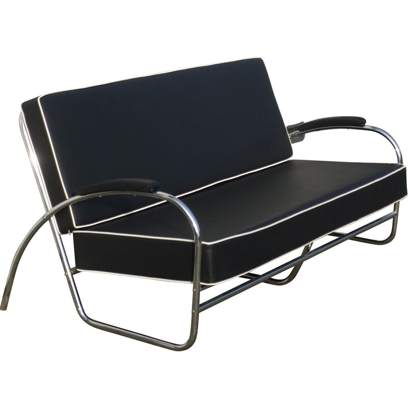 3 seat sofa in metal and leatherette, Wolfgang HOFFMAN - 1930s