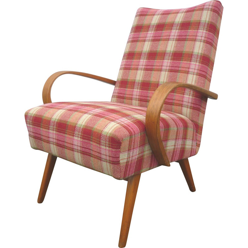 Vintage wooden and woolen armchair - 1940s