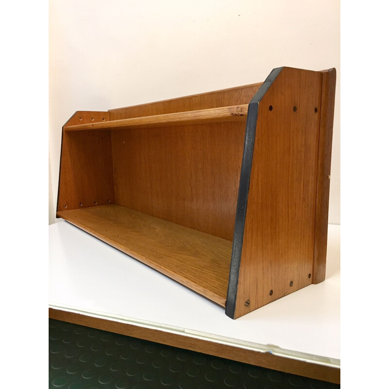 Vintage shelf geometric wall in oak, 1950s 