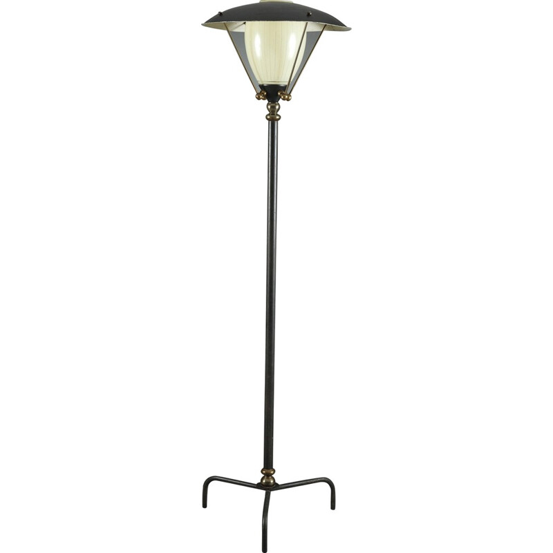 Tripod floor lamp in iron and brass - 1950s