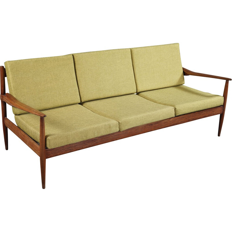 3 seat sofa in teak and fabric, Grete JALK - 1950s