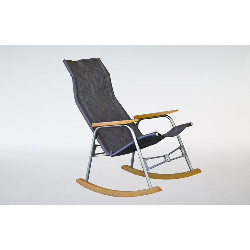 Vintage leather rocking chair by Takeshi Nii