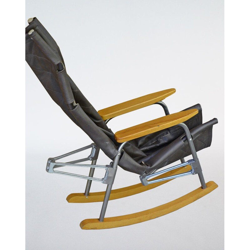 Vintage leather rocking chair by Takeshi Nii