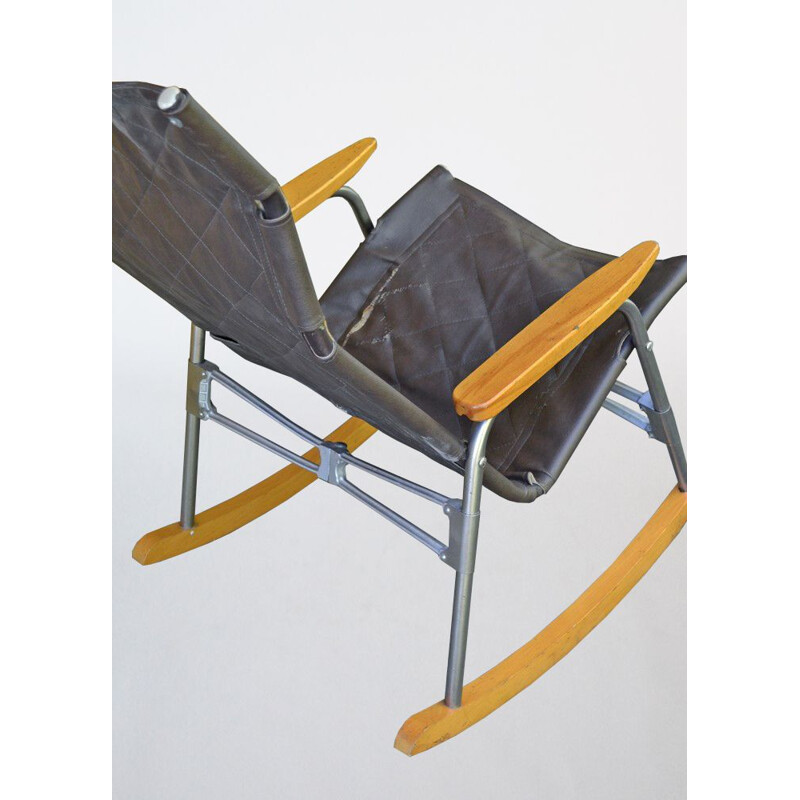 Vintage leather rocking chair by Takeshi Nii