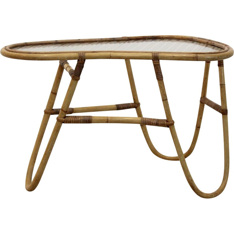 Vintage wicker glass side table for Rohé Noordwolde,1960