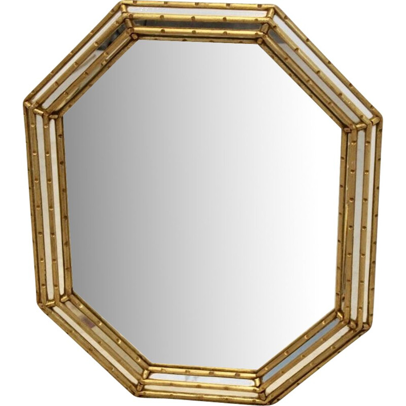 Miroir vintage doré,forme octogonale par Labarge,1970