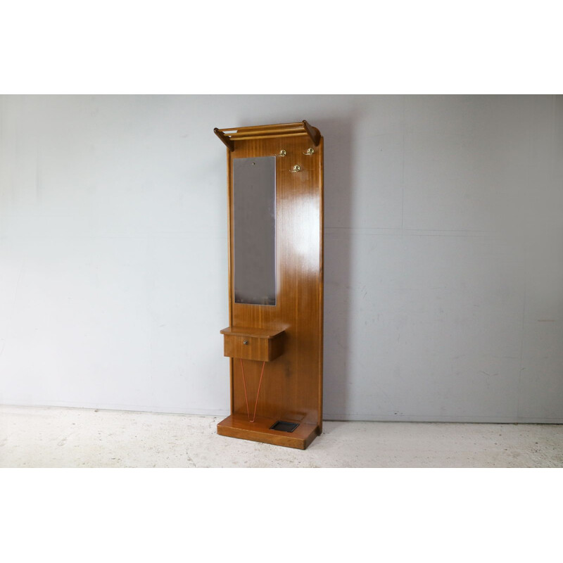 Vintage teak British hall stand with mirror