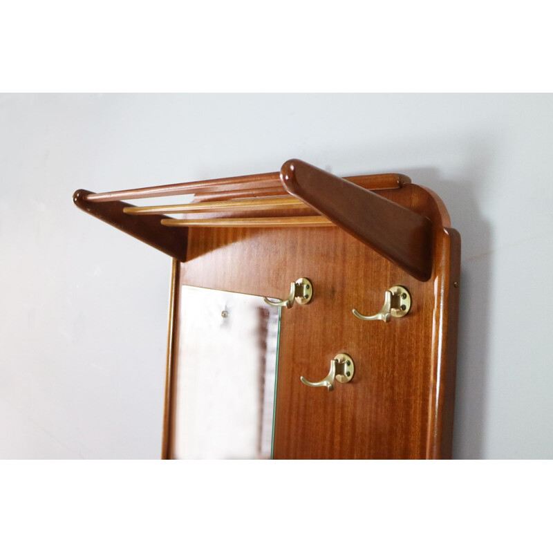 Vintage teak British hall stand with mirror