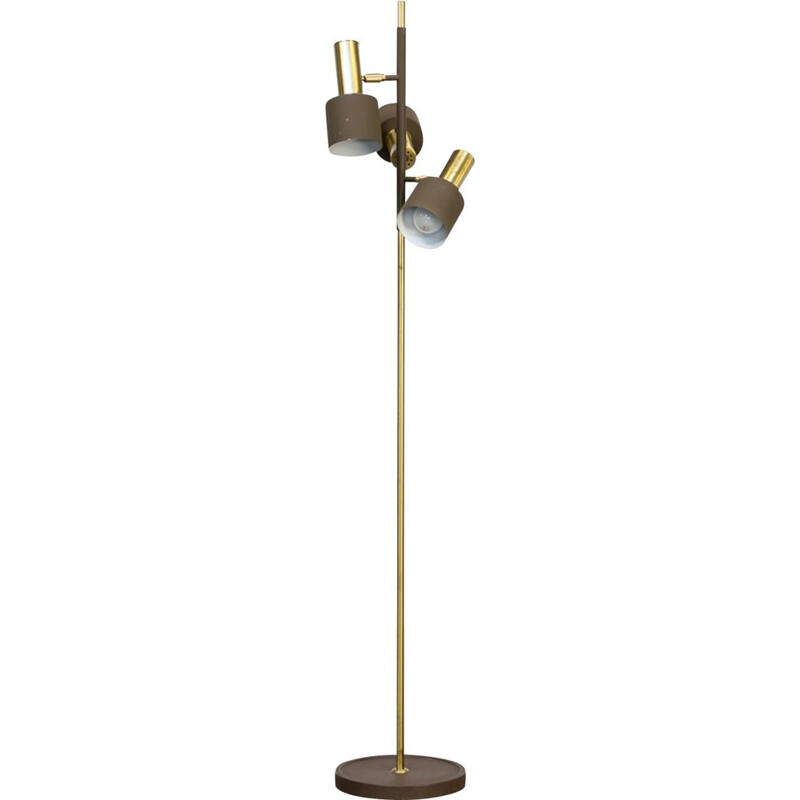 Vintage metal and brass floor lamp with three spots for Koch & Lowy,1960
