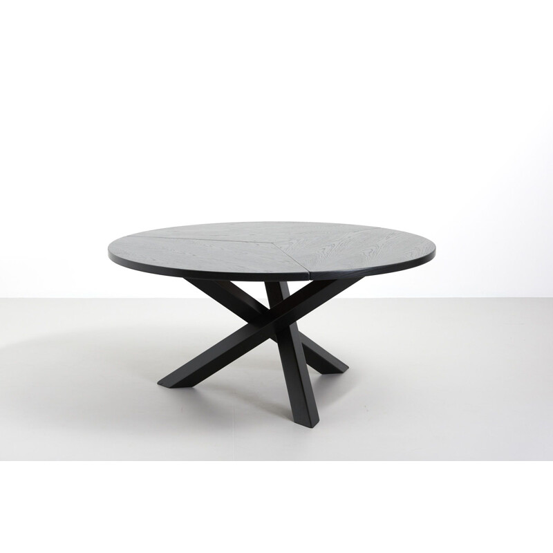 Vintage black lacquered round dining table by Martin Visser