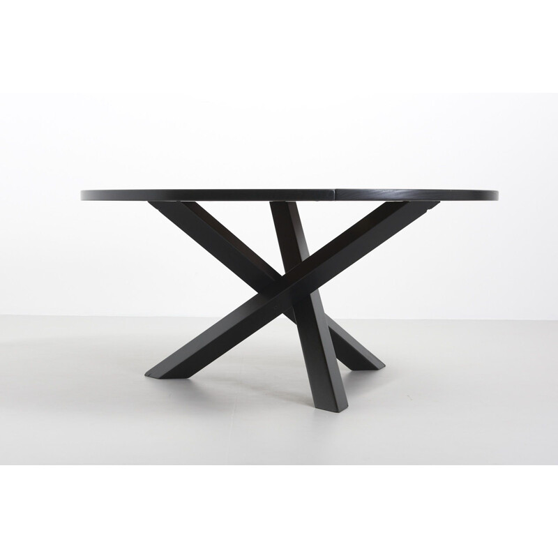 Vintage black lacquered round dining table by Martin Visser