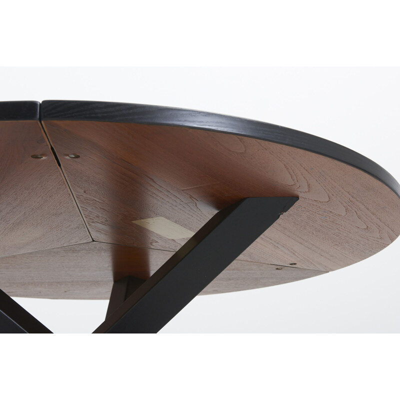 Vintage black lacquered round dining table by Martin Visser