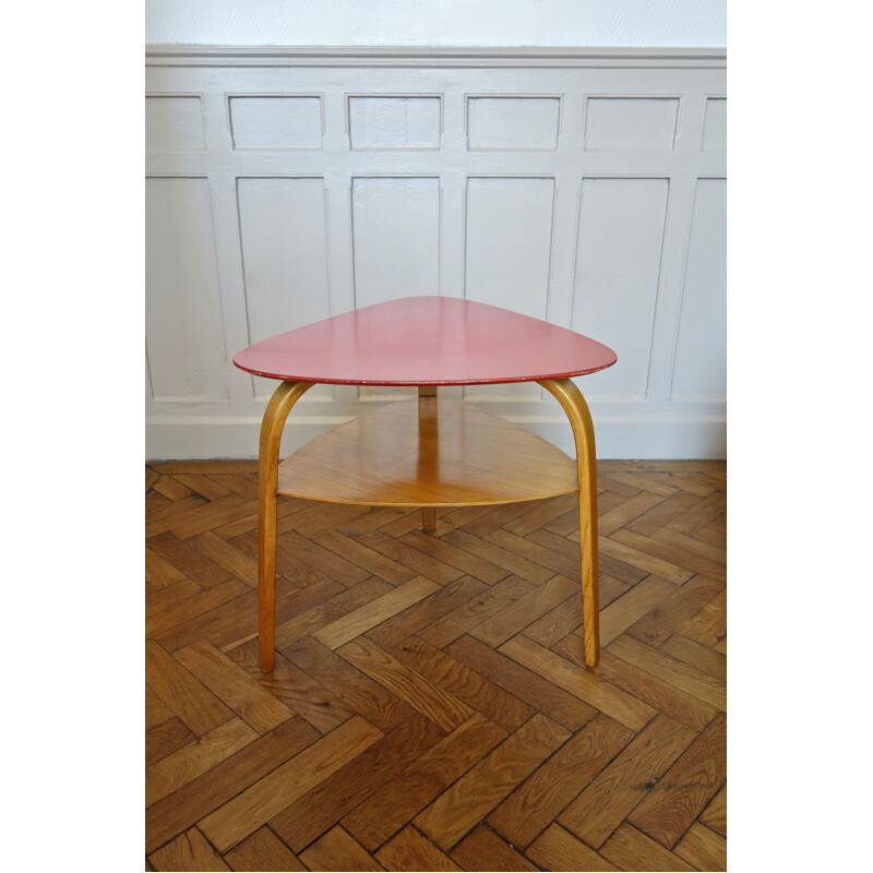 Table de chevet vintage Bow wood par Steiner, France années 1950