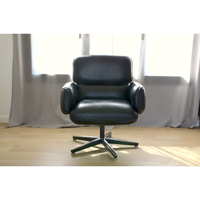 Black armchair in leather by Otto Zapf for Knoll