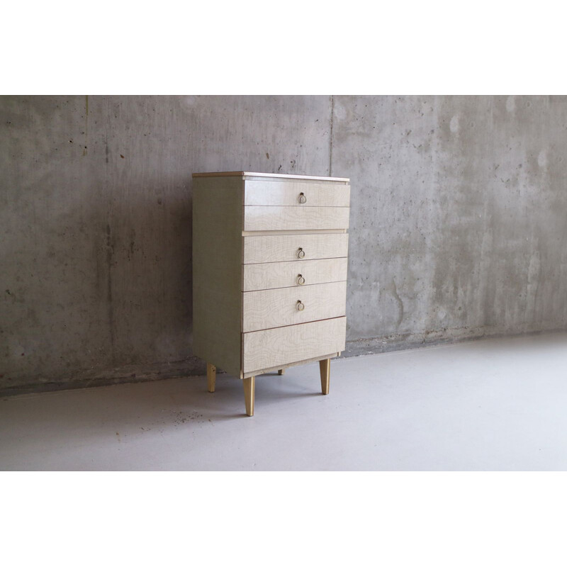Vintage chest of drawers in light grey formica