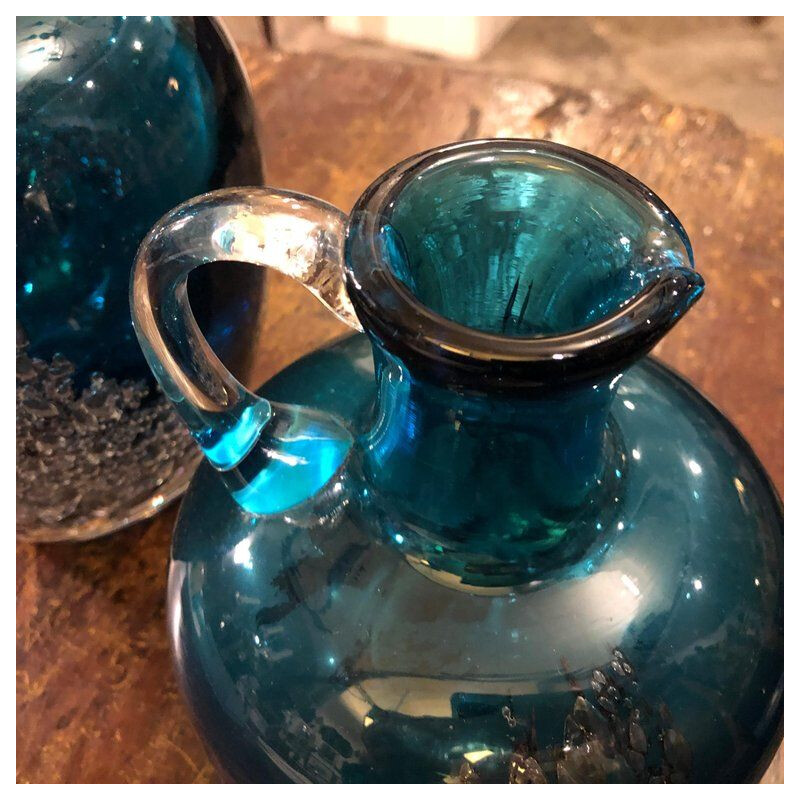 Set of Two Vintage Jugs in Blue Glass by Mdina Glass, circa 1980