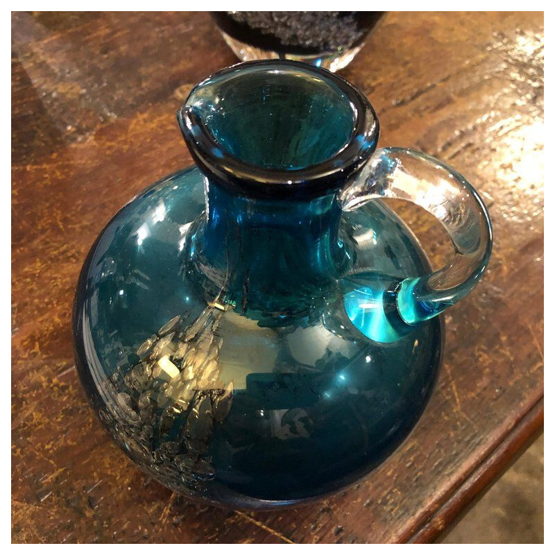 Set of Two Vintage Jugs in Blue Glass by Mdina Glass, circa 1980