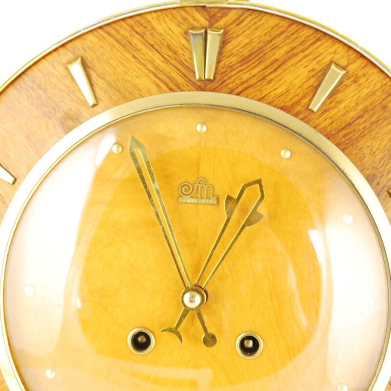 Vintage wall clock Mechanical by VEB Feinmechanik Sonneberg 112613, Germany 1950s