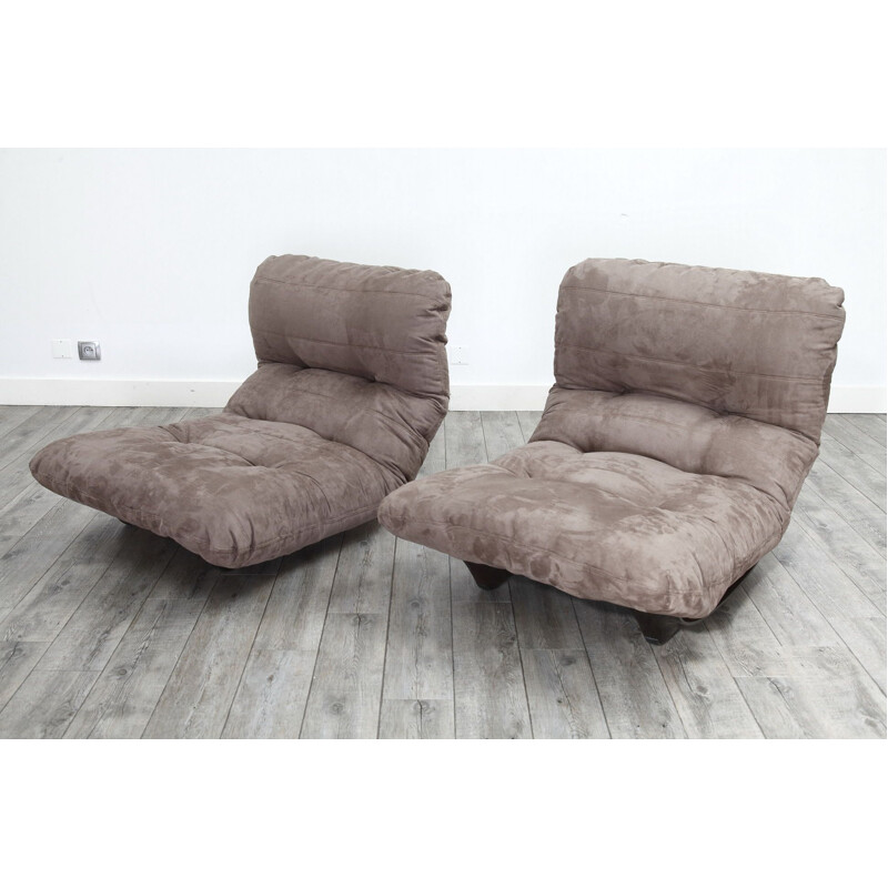 Set of 2 vintage armchairs Marsala in alcantara fabric, Michel Ducaroy for Ligne Roset, 1980s