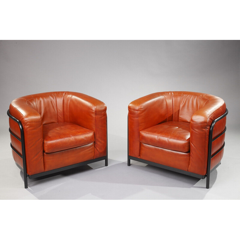 Pair of vintage Onda armchairs for Zanotta in leather 1980