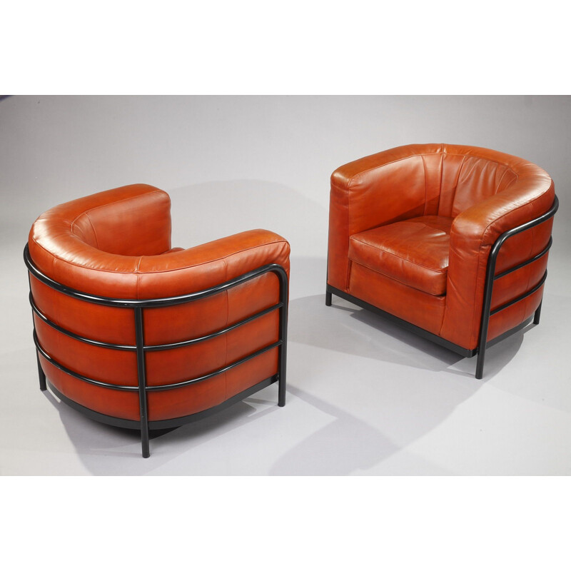 Pair of vintage Onda armchairs for Zanotta in leather 1980