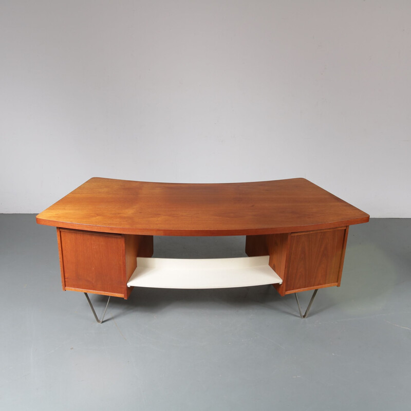 Vintage dutch desk for Pastoe in teak and metal 1950