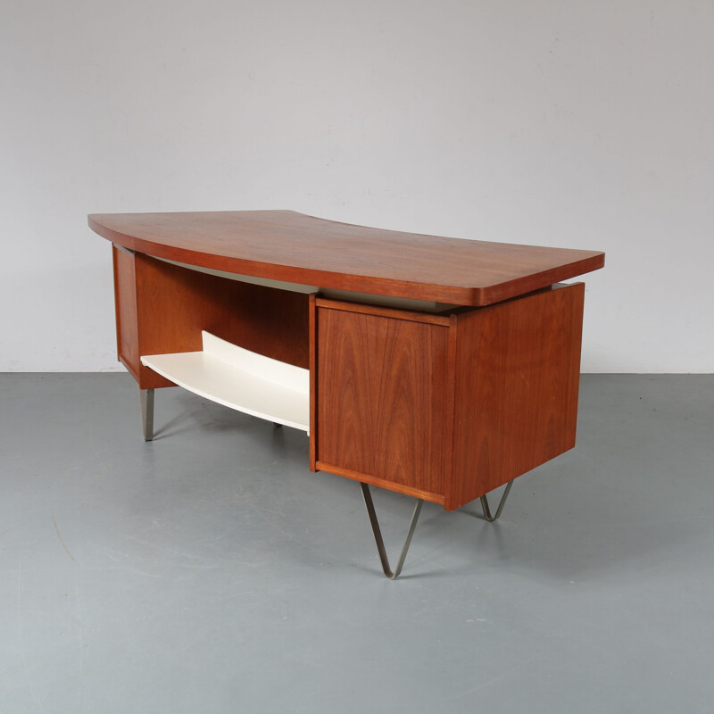 Vintage dutch desk for Pastoe in teak and metal 1950