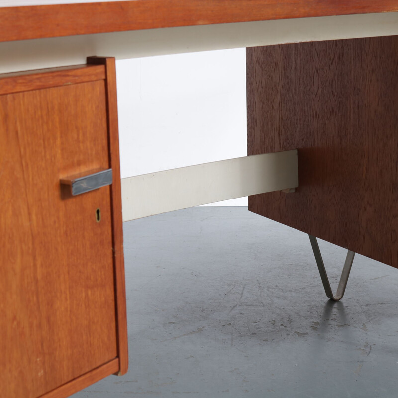 Vintage dutch desk for Pastoe in teak and metal 1950