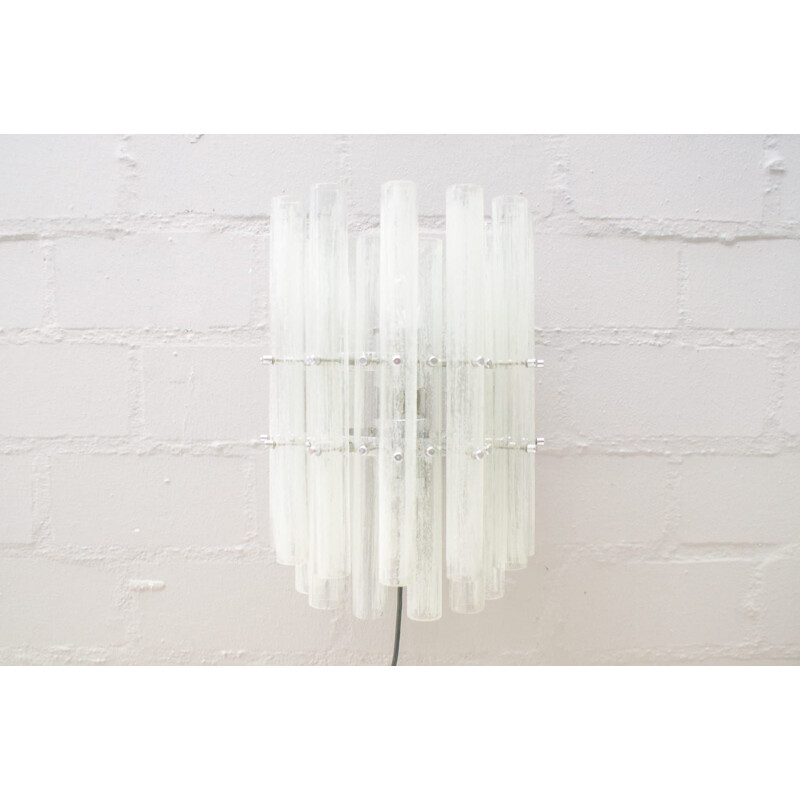 Vintage chrome-plated frosted glass wall lamp with a patina and a little rust, German 1960