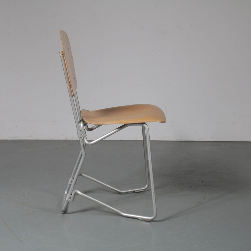 Chaise vintage Aluflex par Hans Zollinger Sohre en bois et métal 1950