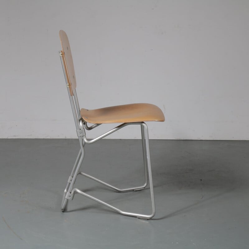 Vintage Aluflex chair by Hans Zollinger Sohre in wood and metal 1950