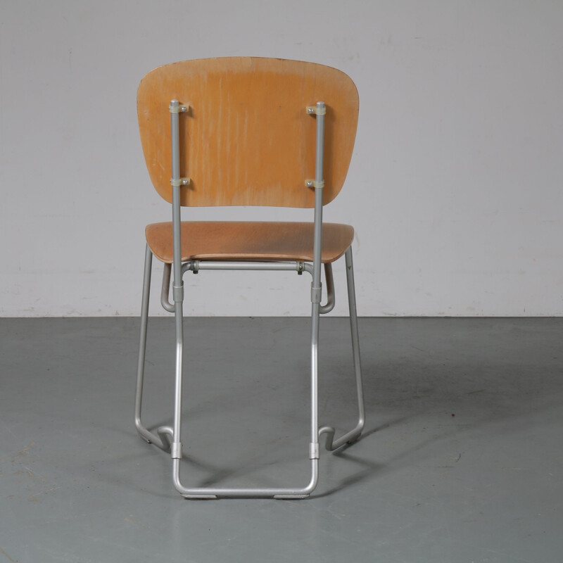 Vintage Aluflex chair by Hans Zollinger Sohre in wood and metal 1950