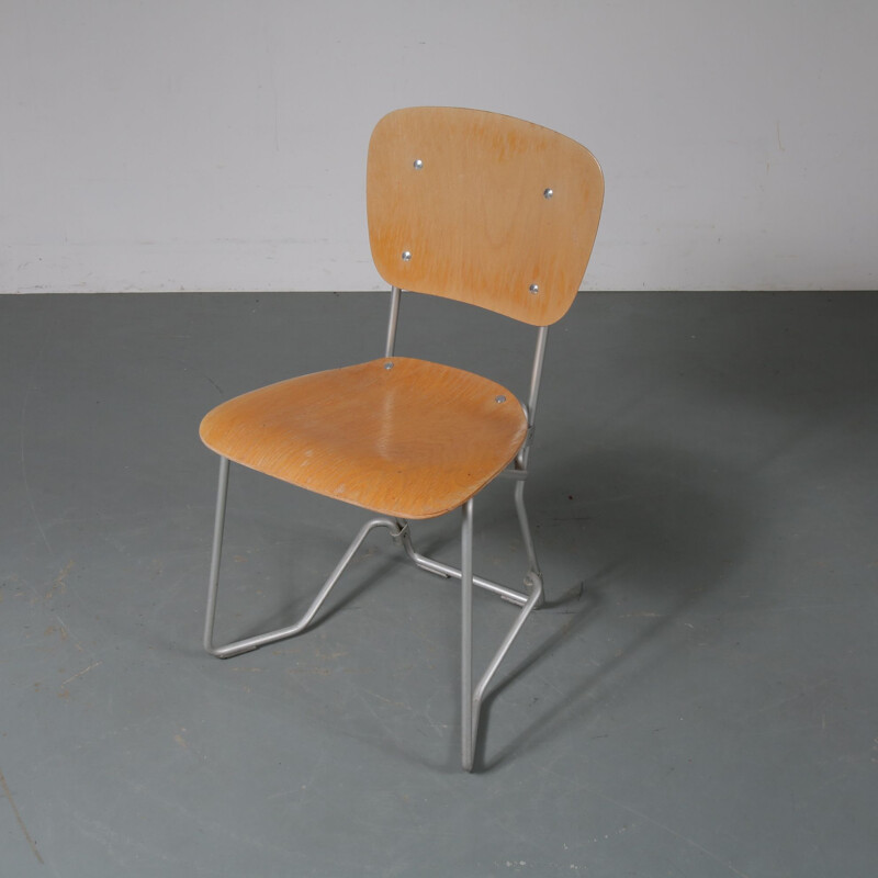 Chaise vintage Aluflex par Hans Zollinger Sohre en bois et métal 1950