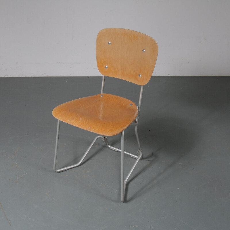 Vintage Aluflex chair by Hans Zollinger Sohre in wood and metal 1950