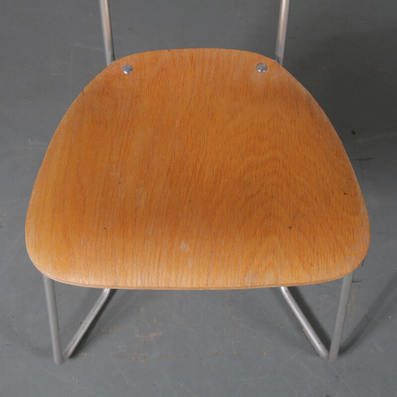 Vintage Aluflex chair by Hans Zollinger Sohre in wood and metal 1950