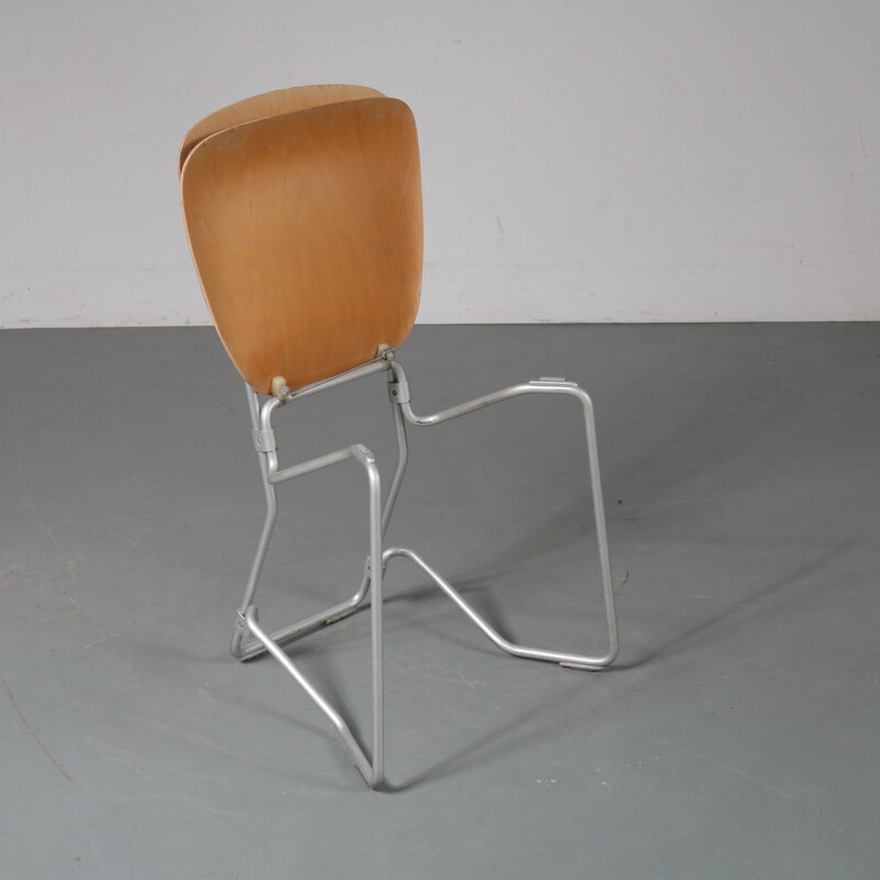 Vintage Aluflex chair by Hans Zollinger Sohre in wood and metal 1950