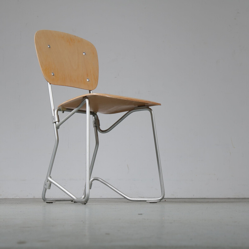 Vintage Aluflex chair by Hans Zollinger Sohre in wood and metal 1950