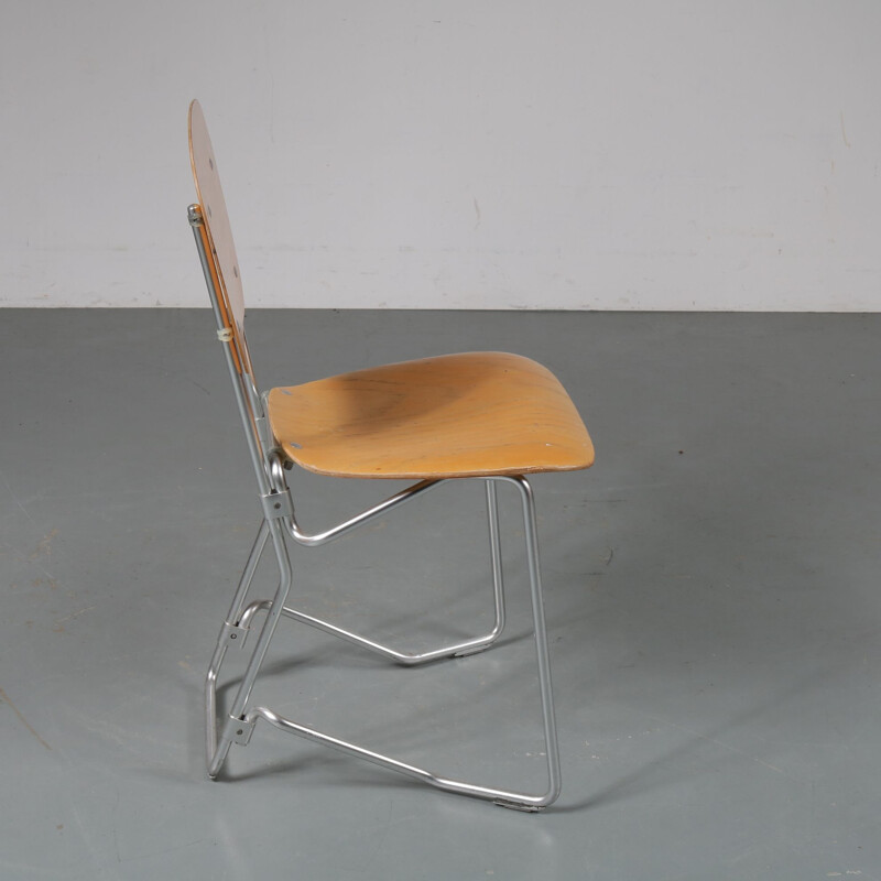 Set of 6 vintage Aluflex chairs by Zollinger Sohre in wood and metal 1950