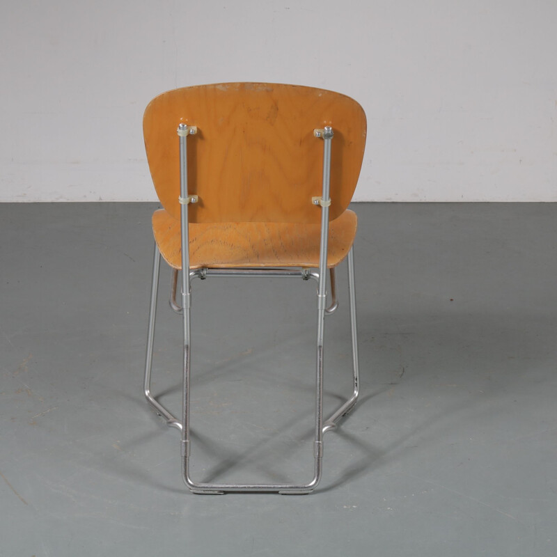 Set of 6 vintage Aluflex chairs by Zollinger Sohre in wood and metal 1950