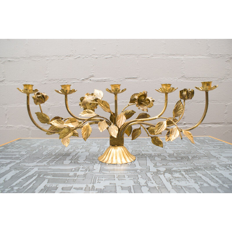 Vintage german candleholder by Hans Kögl in golden metal 1960s