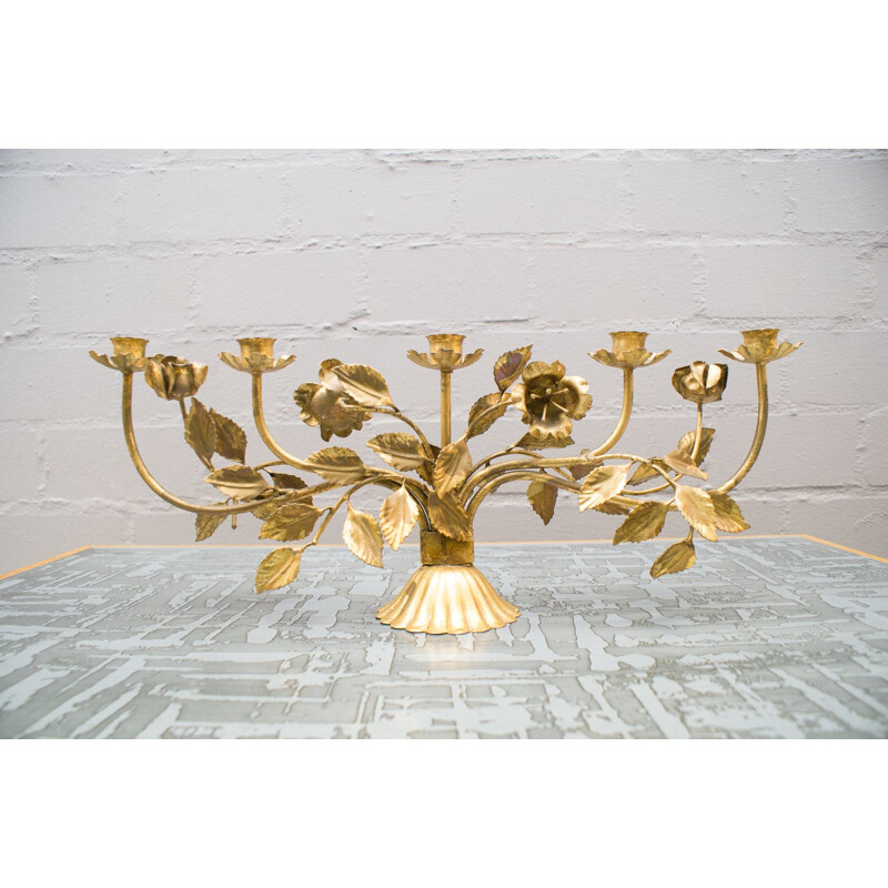 Vintage german candleholder by Hans Kögl in golden metal 1960s