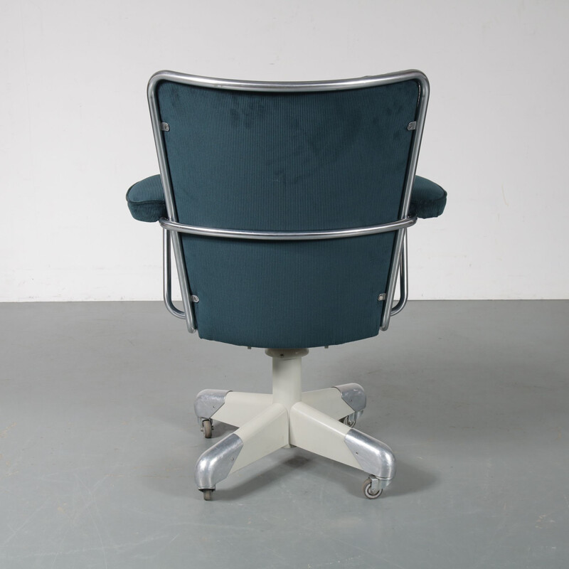 Vintage desk chair by Gispen in blue fabric and metal 1950s