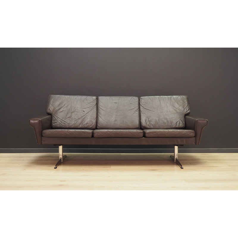 Vintage danish sofa in brown leather and chrome 1970