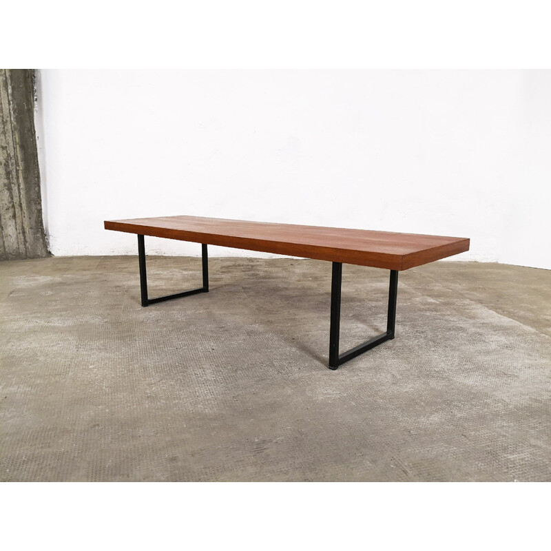 Vintage coffee table by Pierre Guariche for Meurop in teak and steel