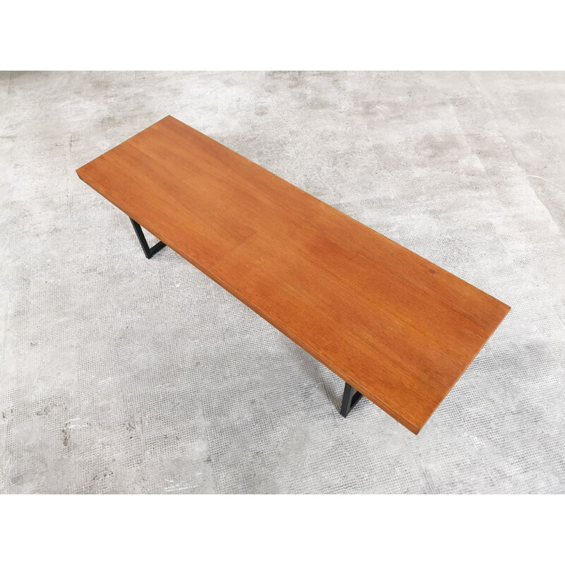 Vintage coffee table by Pierre Guariche for Meurop in teak and steel